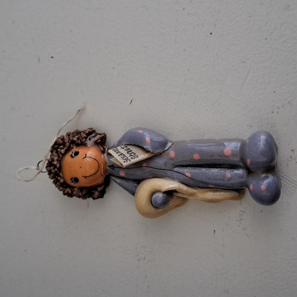 VTG Judy Caron BREAD DOUGH ornament girl bedtime Sesame Street book polka dots